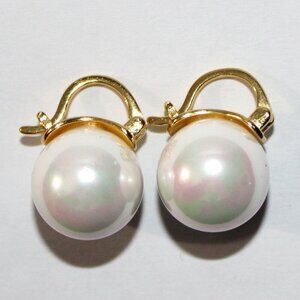 Sterling Silver Gold Tone Faux Pearl Earrings